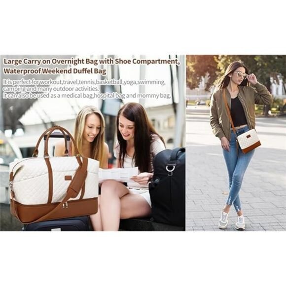 Weekender Bag, Large Travel Duffel Bag for Women, Carry on Overnight Bag - Picture 6 of 7